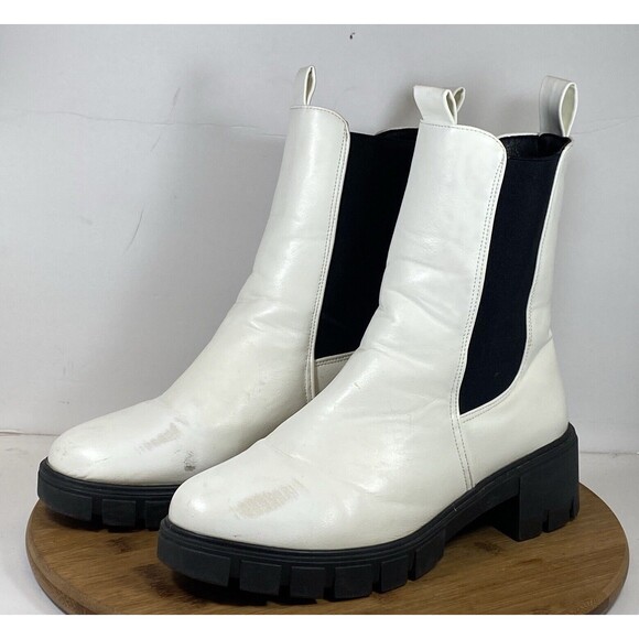 Qupid Women’s Size 8 Black And White Pull On Combat Boots - Picture 1 of 5